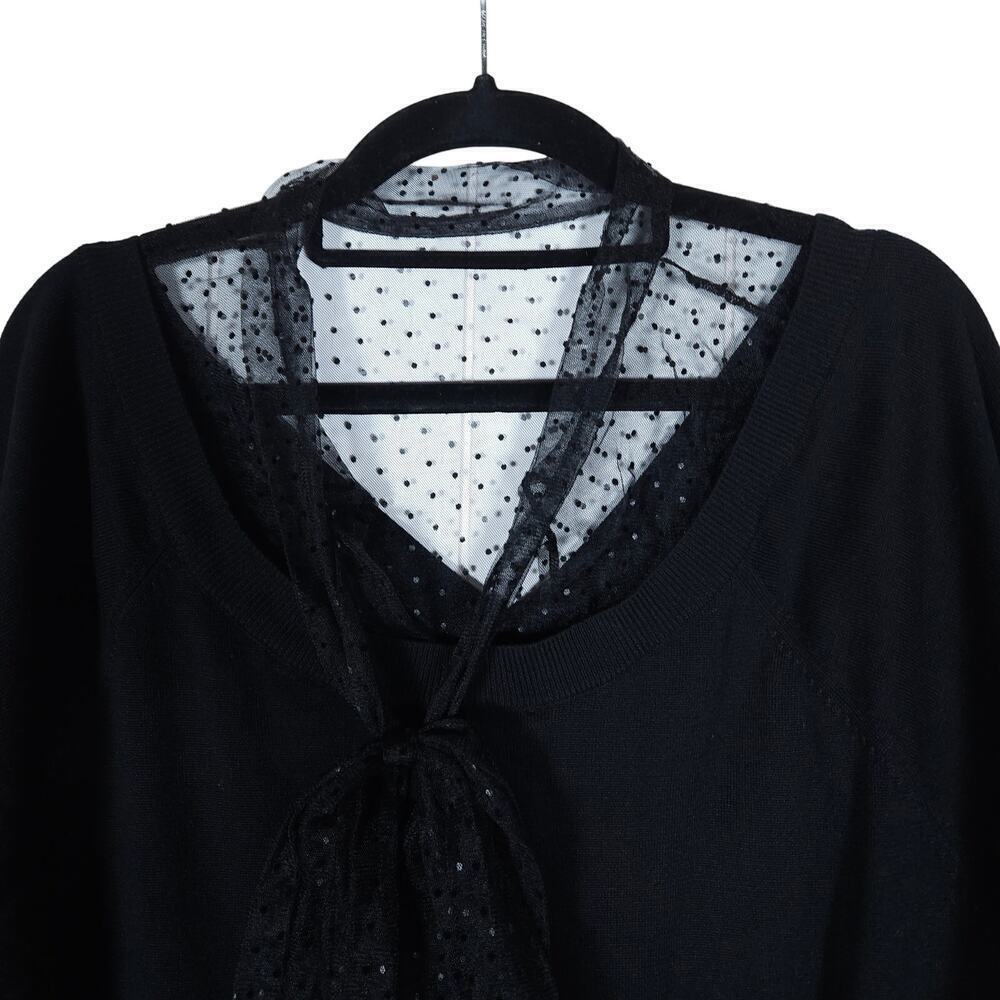 Eloquii Shirt 18 20 Black Polka Dot Mesh V Neck Long Sleeve Elastic Cuff Top - Picture 9 of 13